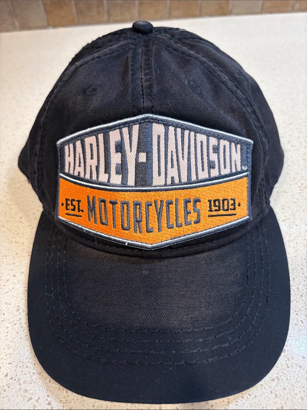 Harley-Davidson Men's Black & Orange Embroidered Logo Baseball Hat EUC